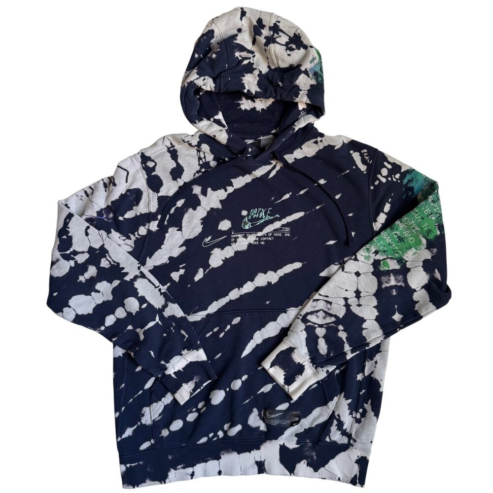 Nike Sportswear Club French Terry Pullover Hoodie Blue and White Tie Dye - - Picture 1 of 12